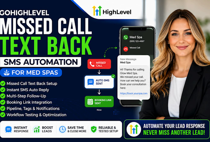 setup gohighlevel med spa missed call text back SMS automation
